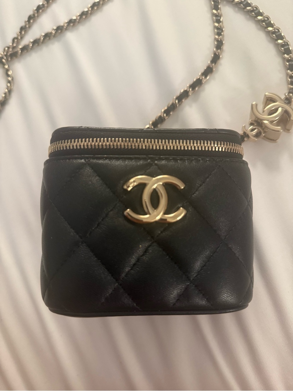 CHANEL Black Quilted Mini Vanity Crossbody with Gold CC